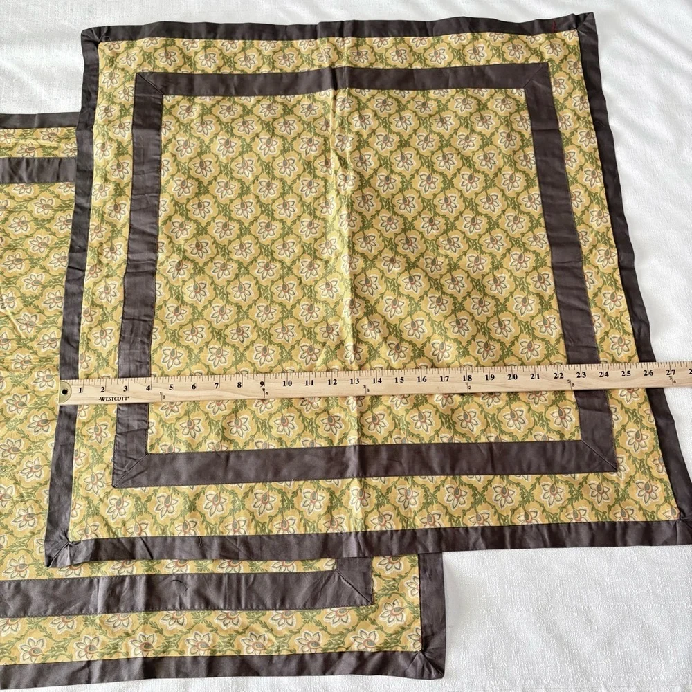 TWO Martha Stewart Euro 100% Cotton Pillow‎ Shams Gold Floral French Country